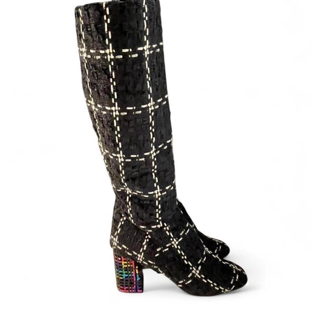 Black knee-high Harmoni tweed boots size 11M chunky sequined heels. Rare size - Picture 2 of 8